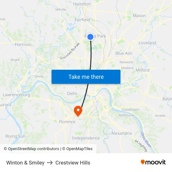 Winton & Smiley to Crestview Hills map