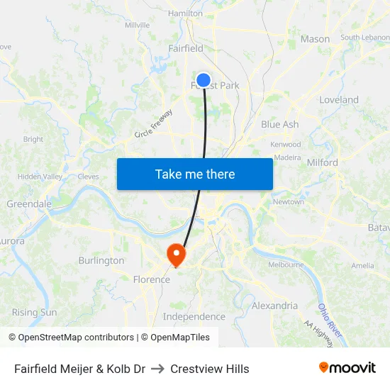 Fairfield Meijer & Kolb Dr to Crestview Hills map