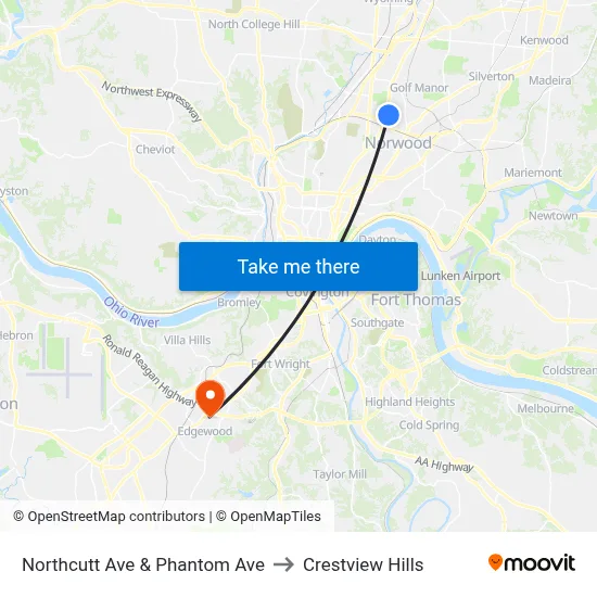 Northcutt Ave & Phantom Ave to Crestview Hills map