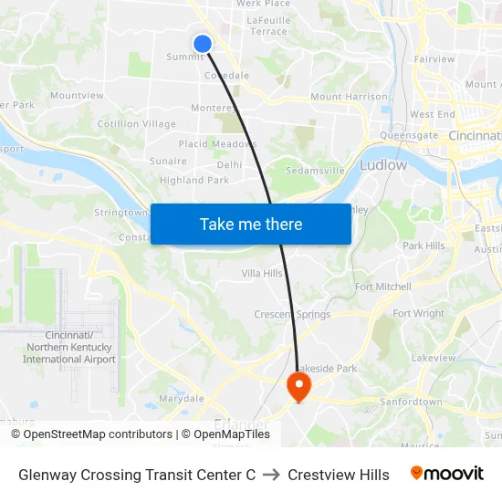 Glenway Crossing Transit Center C to Crestview Hills map