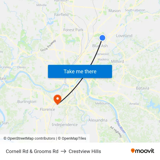 Cornell Rd & Grooms Rd to Crestview Hills map