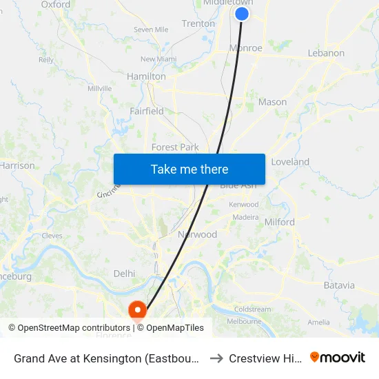 Grand Ave at Kensington (Eastbound) to Crestview Hills map