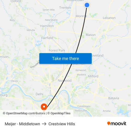 Meijer - Middletown to Crestview Hills map