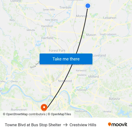 Towne Blvd at Bus Stop Shelter to Crestview Hills map