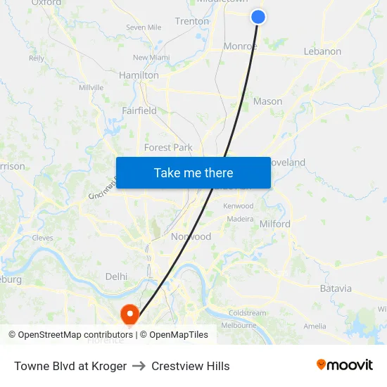 Towne Blvd at Kroger to Crestview Hills map