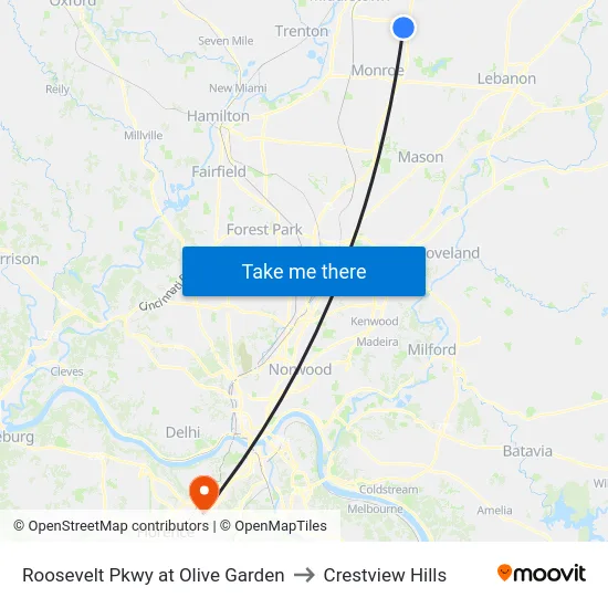 Roosevelt Pkwy at Olive Garden to Crestview Hills map