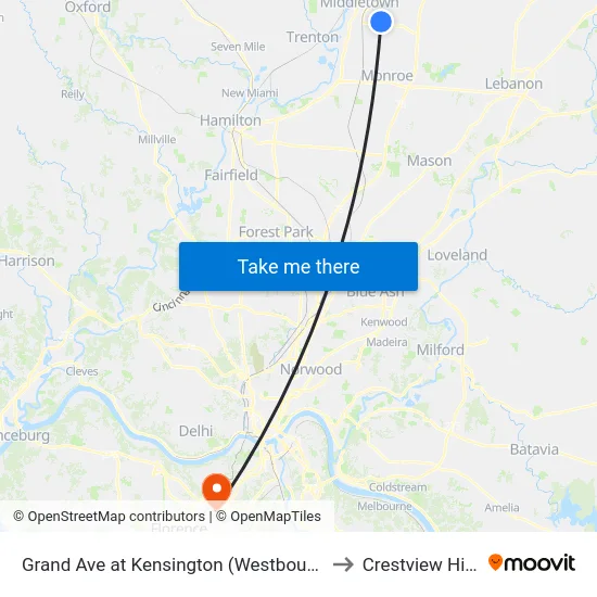 Grand Ave at Kensington (Westbound) to Crestview Hills map
