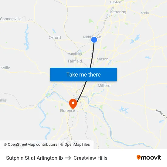 Sutphin St at Arlington Ib to Crestview Hills map