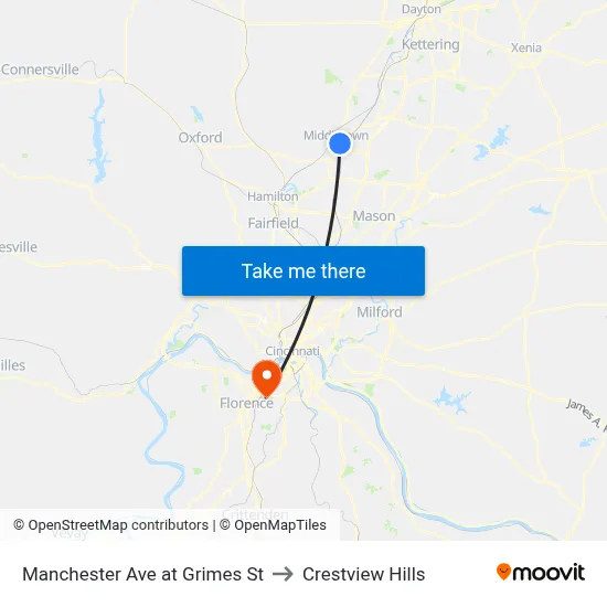 Manchester Ave at Grimes St to Crestview Hills map