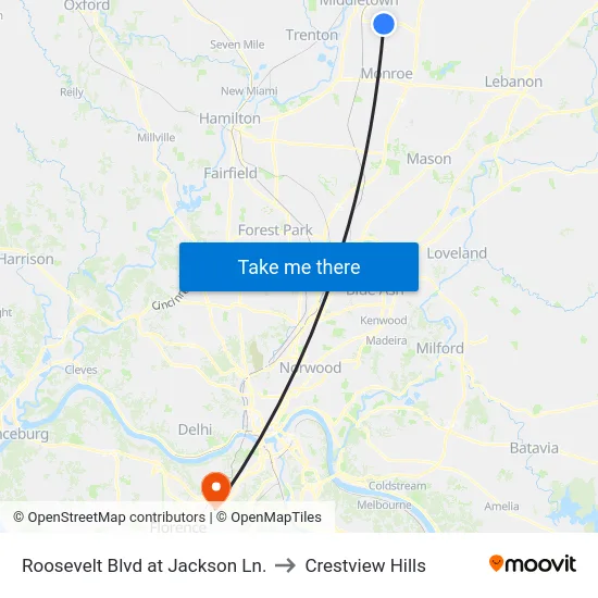Roosevelt Blvd at Jackson Ln. to Crestview Hills map