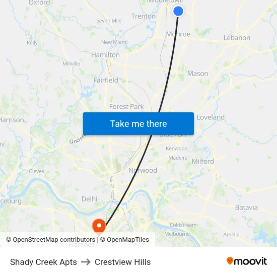 Shady Creek Apts to Crestview Hills map