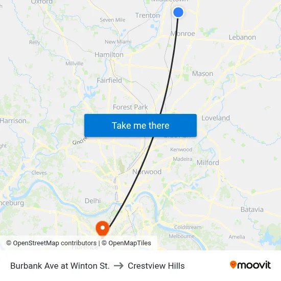 Burbank Ave at Winton St. to Crestview Hills map