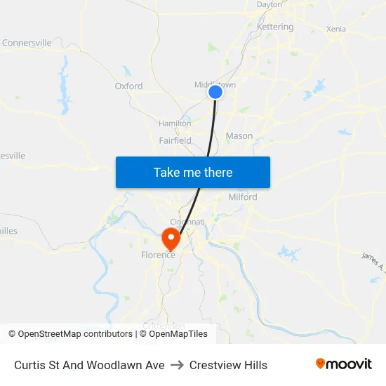 Curtis St And Woodlawn Ave to Crestview Hills map