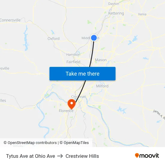 Tytus Ave at Ohio Ave to Crestview Hills map