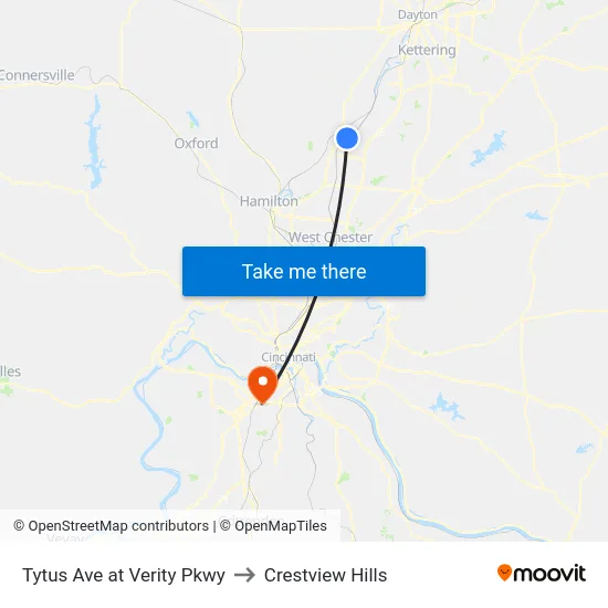 Tytus Ave at Verity Pkwy to Crestview Hills map