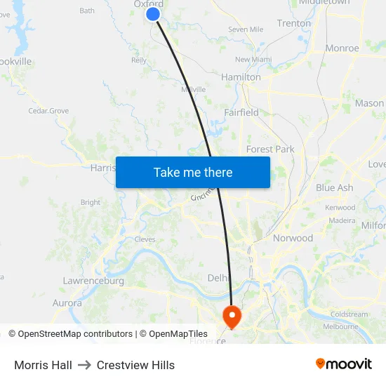 Morris Hall to Crestview Hills map
