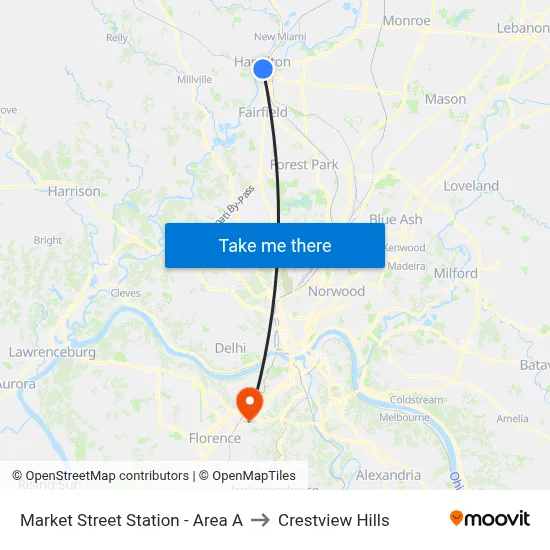 Market Street Station - Area A to Crestview Hills map