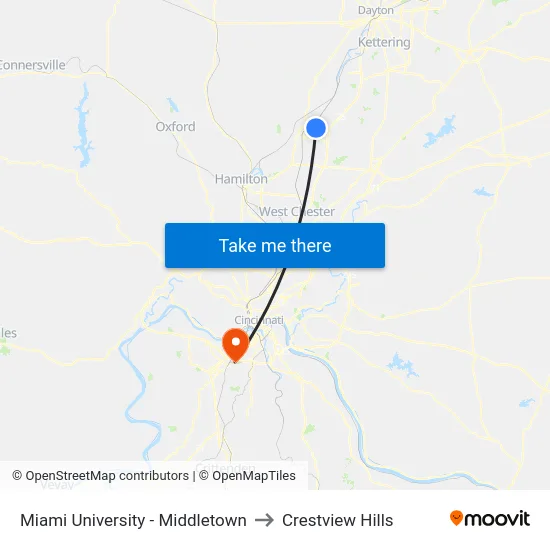 Miami University - Middletown to Crestview Hills map
