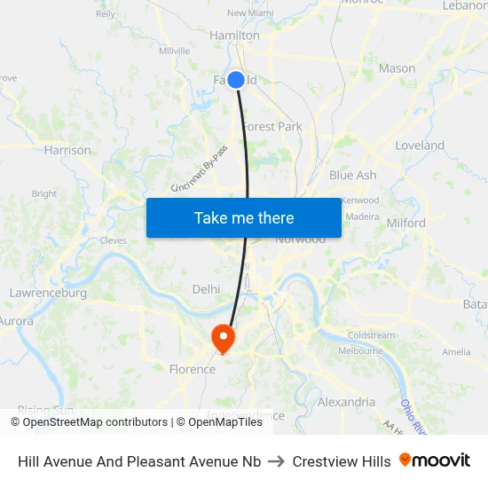 Hill Avenue And Pleasant Avenue Nb to Crestview Hills map