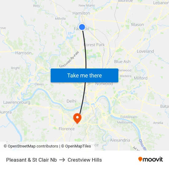 Pleasant & St Clair Nb to Crestview Hills map