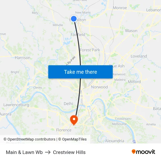 Main & Lawn Wb to Crestview Hills map