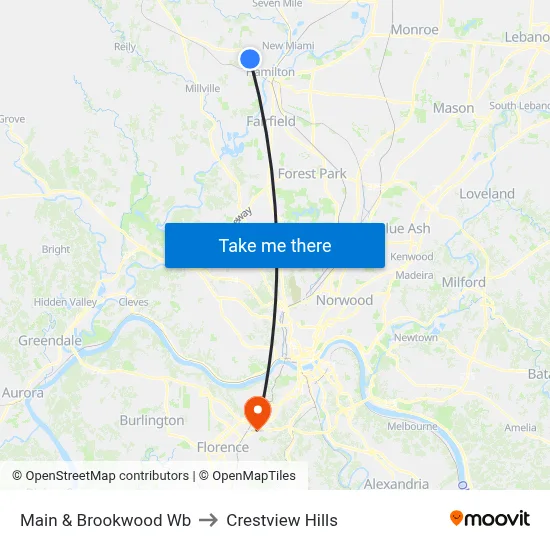 Main & Brookwood Wb to Crestview Hills map