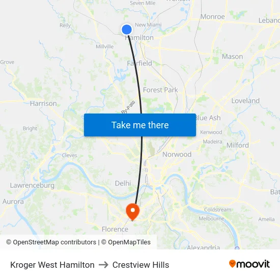 Kroger West Hamilton to Crestview Hills map