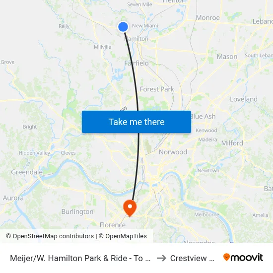 Meijer/W. Hamilton Park & Ride - To Oxford to Crestview Hills map