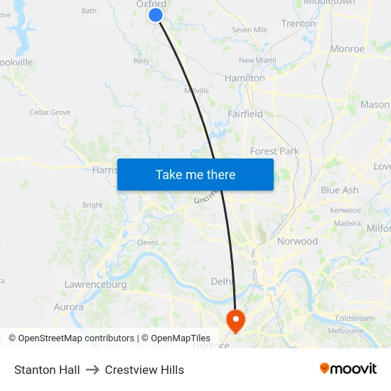 Stanton Hall to Crestview Hills map