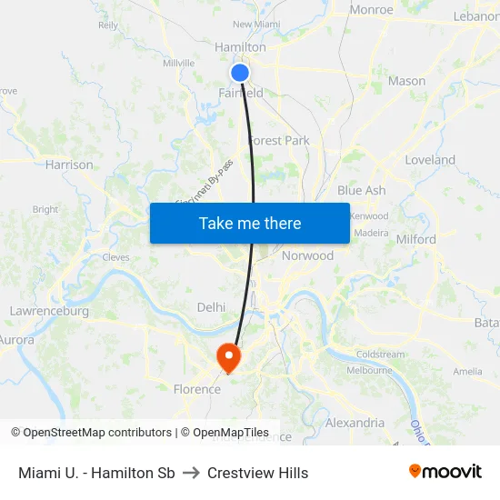 Miami U. - Hamilton Sb to Crestview Hills map
