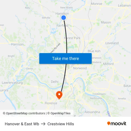 Hanover & East Wb to Crestview Hills map