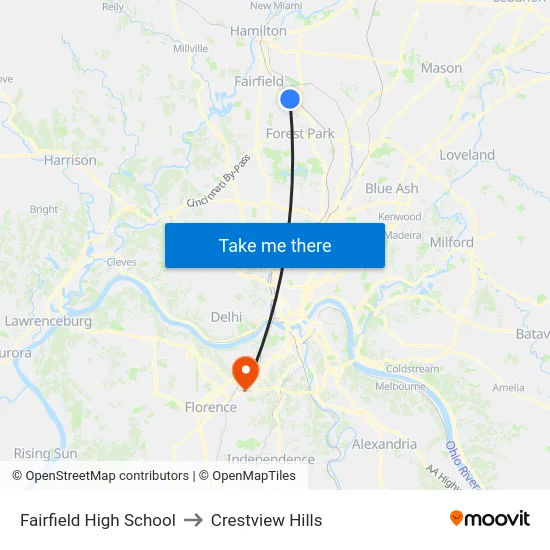 Fairfield High School to Crestview Hills map