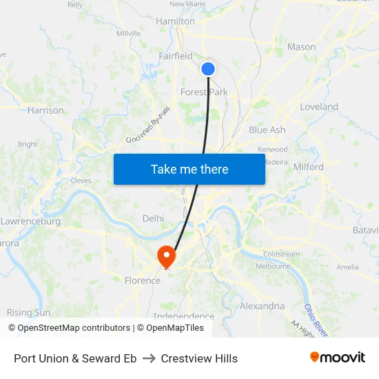 Port  Union & Seward Eb to Crestview Hills map