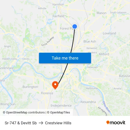 Sr-747 & Devitt Sb to Crestview Hills map