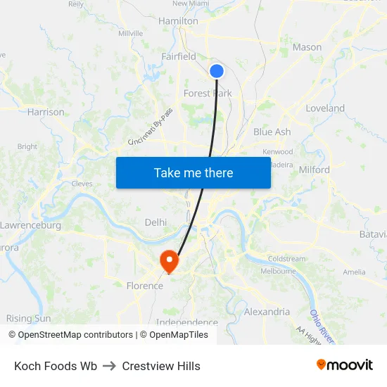 Koch Foods Wb to Crestview Hills map
