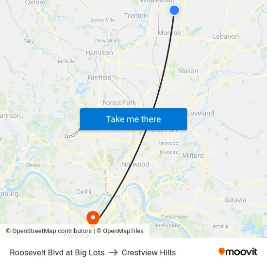 Roosevelt Blvd at Big Lots to Crestview Hills map