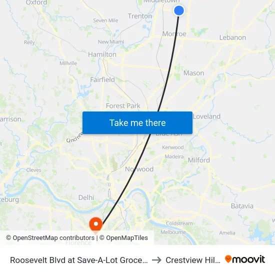 Roosevelt Blvd at Save-A-Lot Grocery to Crestview Hills map