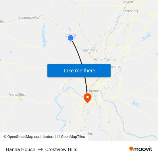 Hanna House to Crestview Hills map