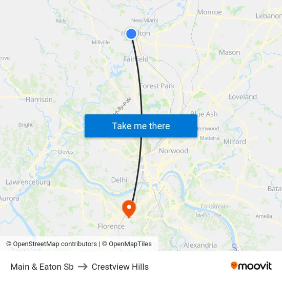 Main & Eaton Sb to Crestview Hills map
