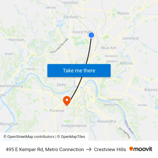 495 E Kemper Rd, Metro Connection to Crestview Hills map