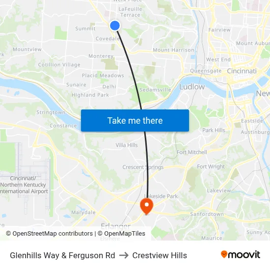 Glenhills Way & Ferguson Rd to Crestview Hills map