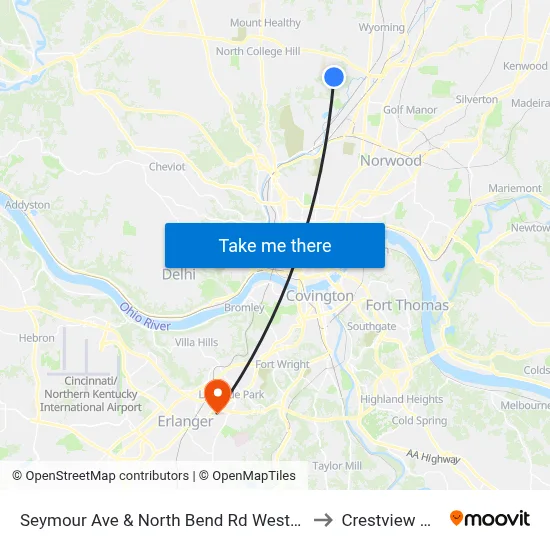 Seymour Ave & North Bend Rd Westbound to Crestview Hills map