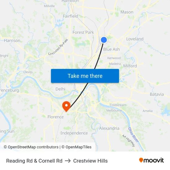 Reading Rd & Cornell Rd to Crestview Hills map