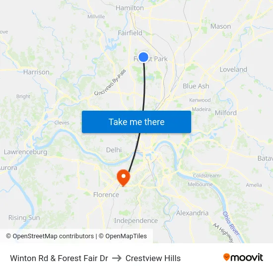 Winton Rd & Forest Fair Dr to Crestview Hills map
