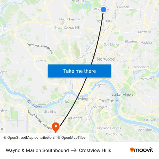 Wayne & Marion Southbound to Crestview Hills map