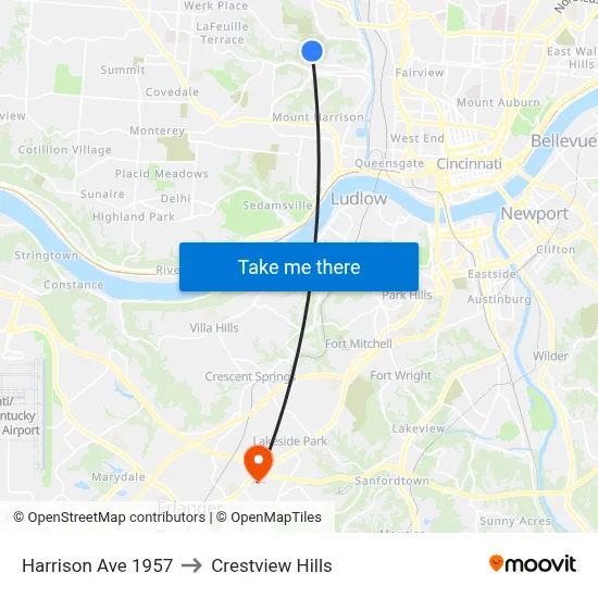 Harrison Ave 1957 to Crestview Hills map