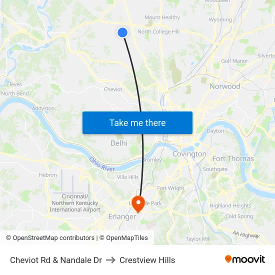 Cheviot Rd & Nandale Dr to Crestview Hills map