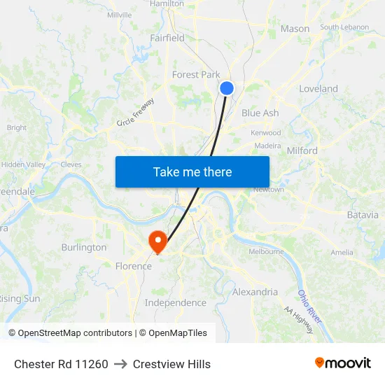 Chester Rd 11260 to Crestview Hills map