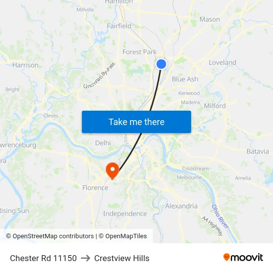 Chester Rd 11150 to Crestview Hills map