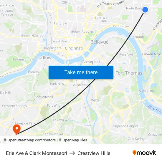 Erie Ave & Clark Montessori to Crestview Hills map